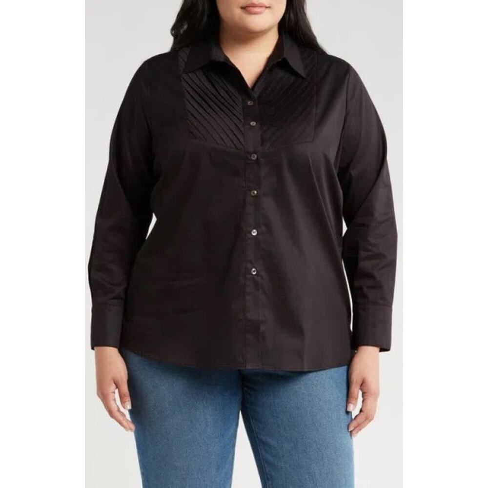 #50p- Harshman Black Pleated Front Button-Down Shirt – Women’s 2X- NWT- Ret$265
